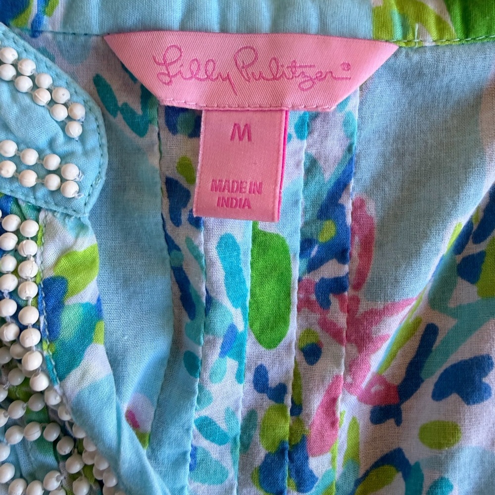 Lilly Pulitzer Beaded Tunic Top Blue Green Print Size - Picture 8 of 9